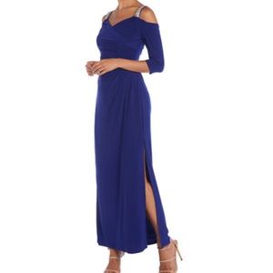 R&M Richard’s 
Women's Rhinestone 3/4 Sleeve Long Dres